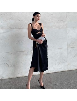 Chic Cut-Out Black Midi Dress