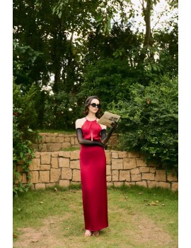 Glam Red Halter Neck Evening Gown