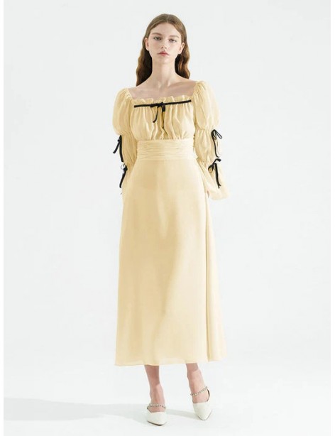 Romantic Off-Shoulder Puff Sleeve Midi Dress