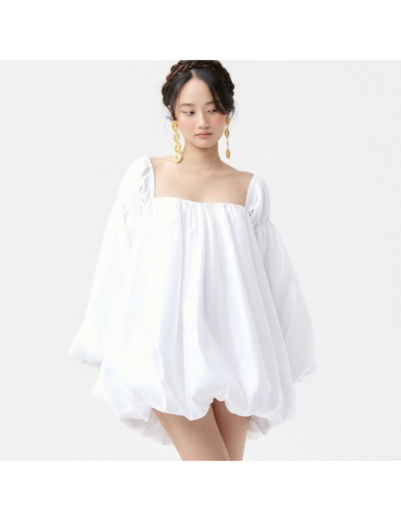 Playful Puffy-Sleeve Bubble Mini Dress