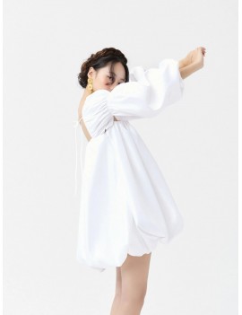 Playful Puffy-Sleeve Bubble Mini Dress