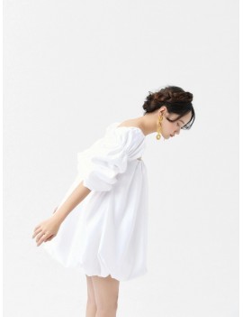 Playful Puffy-Sleeve Bubble Mini Dress