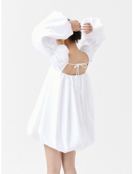 Playful Puffy-Sleeve Bubble Mini Dress