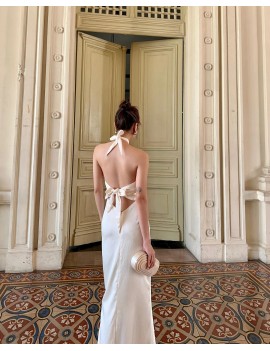 Elegant Cross-Halter Satin Evening Gown