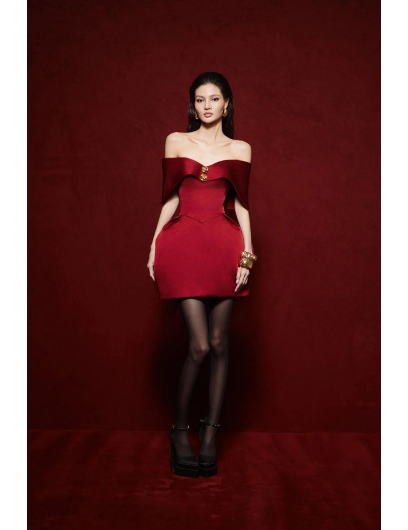 Elegant Off-Shoulder Red Cape Mini Dress