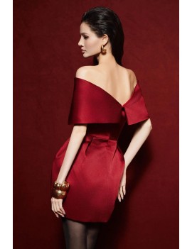 Elegant Off-Shoulder Red Cape Mini Dress