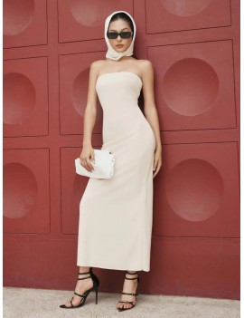 Minimalist Strapless Column Midi Dress