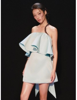 Modern Ruffled Sky-Blue Mini Dress