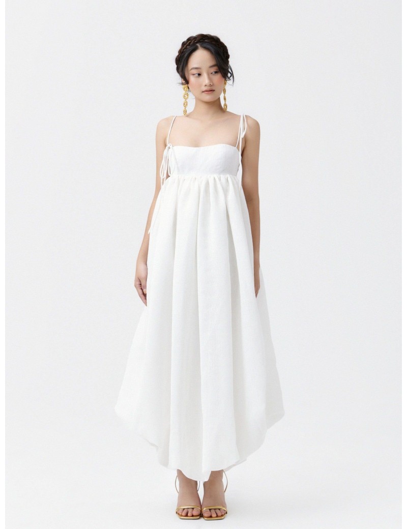 Romantic White Tie-Strap Maxi Dress