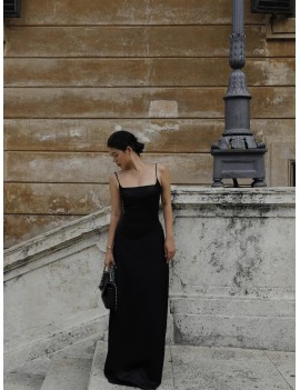 Elegant Black Spaghetti Strap Maxi Dress