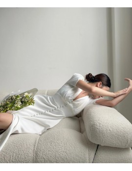 Elegant V-Neck White Satin Midi Dress