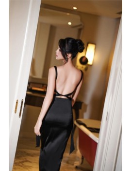 Glam Black Satin Embellished Evening Dress