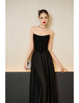 Elegant Strapless Corset-Bodice Black Gown