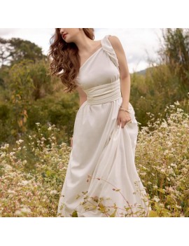 Romantic One-Shoulder Ivory A-Line Gown