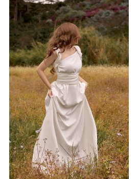 Romantic One-Shoulder Ivory A-Line Gown