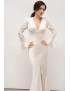 Elegant Ivory Satin Button-Front Gown
