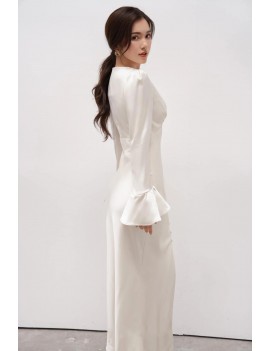 Elegant Ivory Satin Button-Front Gown