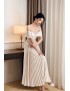 Romantic Off-Shoulder Pleated Ivory Gown