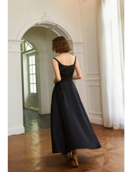 Elegant Square-Neck Black A-Line Dress