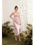 Elegant Blush Satin Ruched Midi Dress
